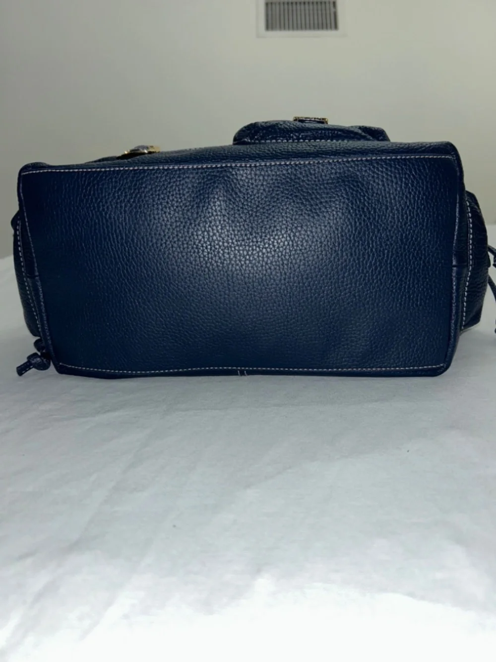 MAXX New York Navy Blue Pebbled Leather Hobo Buckle Strap Shoulder Handbag